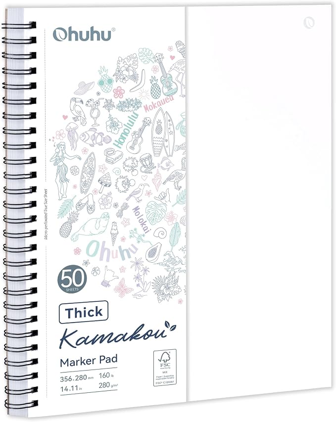 Ohuhu 11"x14" Double-Sided Bleedproof Marker Pad Art Sketchbook 50 Sheets | Large Sketch Book - 160 LB/280 GSM Smooth Drawing Paper - 50 Sheets/100 Pages - Spiral-Bound Sketch Pad for Alcohol Markers