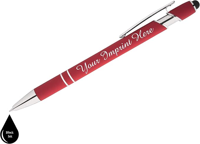 ExpressDesigns™ - Personalized Pens Gift Set w/Journal- 2 Pack of Soft Touch Metal Pens w/Notebook - Custom Engraved with Name or Message (Black - Red)