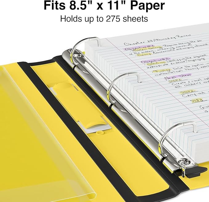 Staples Better Binder, 1" Heavy‑Duty D‑Ring 3‑Ring Binder, Yellow, Reinforced Spine, 275‑Sheet Capacity, Reliable School & Office Binder for Reports & Projects, 3‑Pack