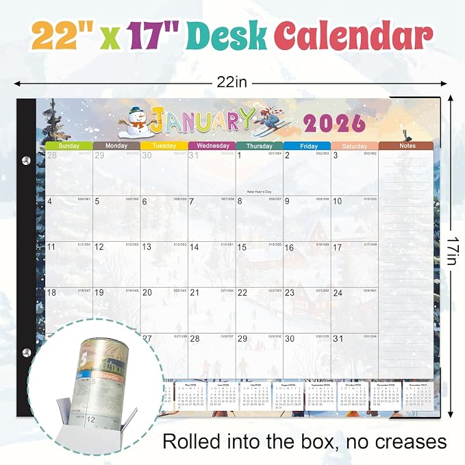 Gannyfer Desk Calendar 2026-2027, 18-Month Large Desk Calendar, Use Now Until March 2027, 22" x 17" Desktop Pad Calendar, with Notes Section, Thick Paper, Large Grid Layout (6 Stickers Included)