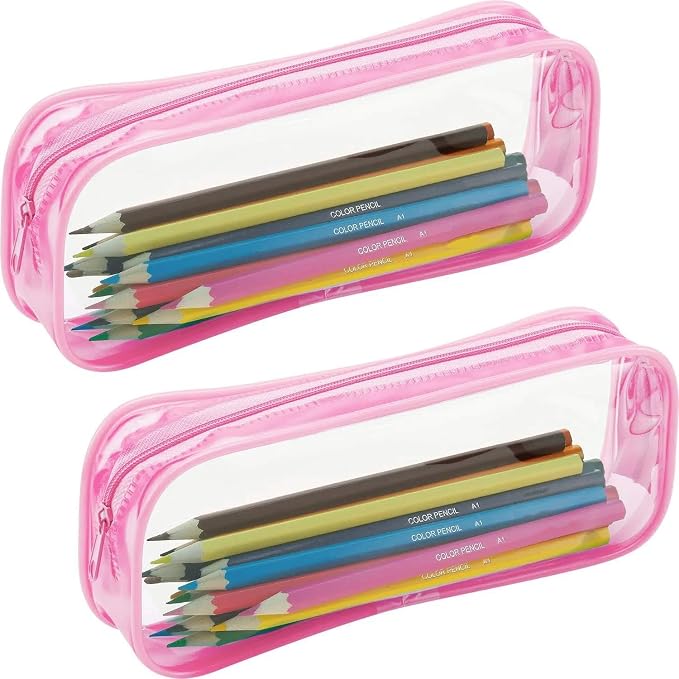 Tatuo 4 Pieces Clear PVC Bags Big Capacity Zipper Pencil Pouch Case Travel Luggage Makeup Cosmetic Bag(Pink)