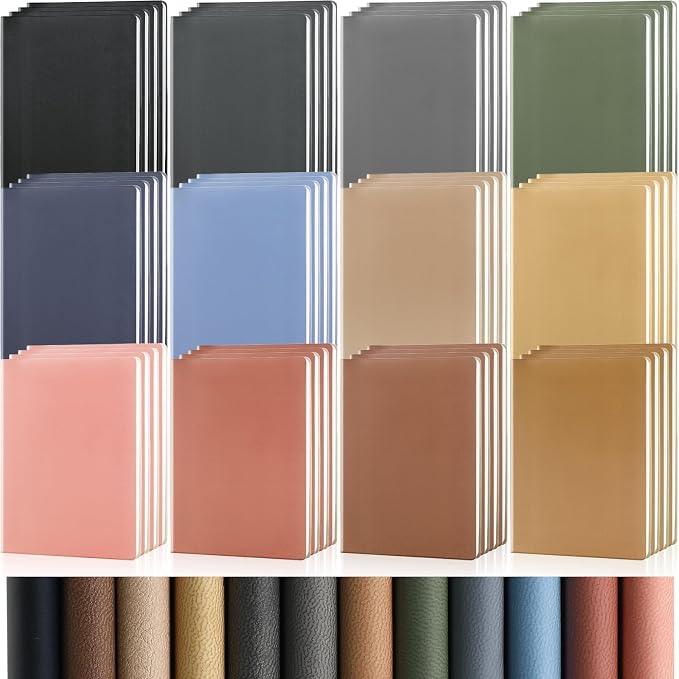 PerKoop 48 Pcs A5 PU Leather Journals for Laser Engraving, 8.1 x 5.6 Inch Lined Notebook Blanks 128 Pages, Lay Flat Ruled Writing Notebooks for DIY Crafting Office School Gifts (Morandi Color)