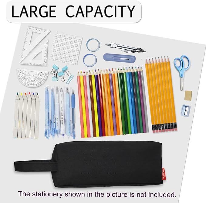 Fmeida Pencil Case Pouch - Water Resistant Pencil Pouch Portable Pencil Bag Simple Office Stationery Pouch with Handle Back to School Supplies - Black