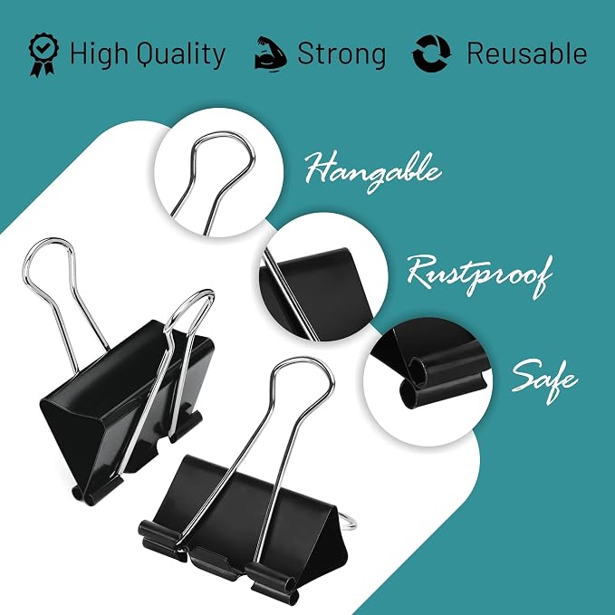 Binder Clips - 60 Pack Mini Black Paper Clamps, 0.6 Inch, Holds 30 Pages, File Clip for Home, Office and School Supplies