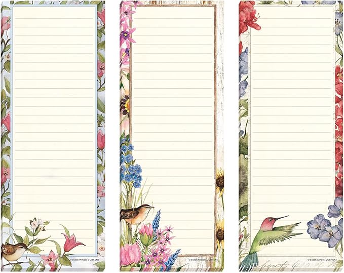 Current Seasonal Birds Magnetic Notepad Set – Set of 12 Mini Memo Pads, 12 Designs, 30-Sheet Pads, 2½ x 6½ Inches, Shopping List, To-Do Notes, Printed in The USA