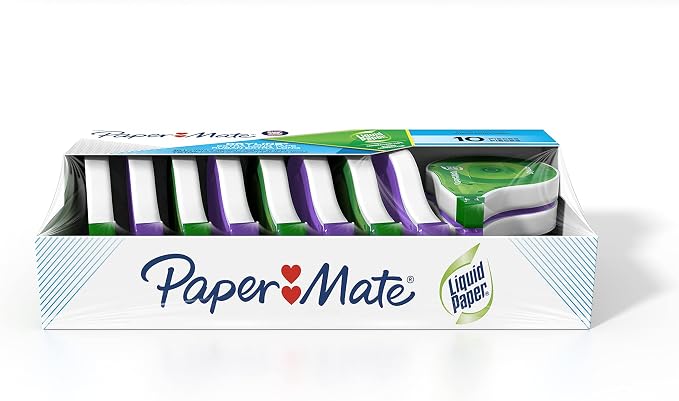 Paper Mate Liquid Paper DryLine Extra Long Tapes, Mess-Free, Assorted Colors, 10 Count - Home, Office, Teacher Supplies, College Essentials