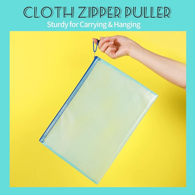 LEOBRO Mesh Zipper Pouch Bags, 13.2"x 9.2" Zipper Pouch, 4 pcs Mesh Bags, Storage Bags Pouch for Organization Toy Puzzles Board Game Travel, File Jackets & File Pockets