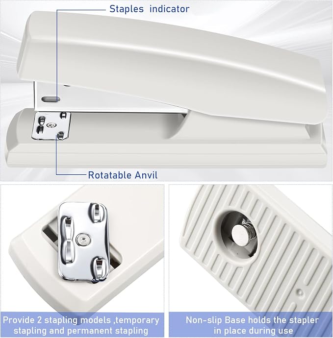 Marspark 10 Pcs Stapler for Desk Office Staplers Bulk with 6000 Staples 25 Sheet Capacity for School Office (White)