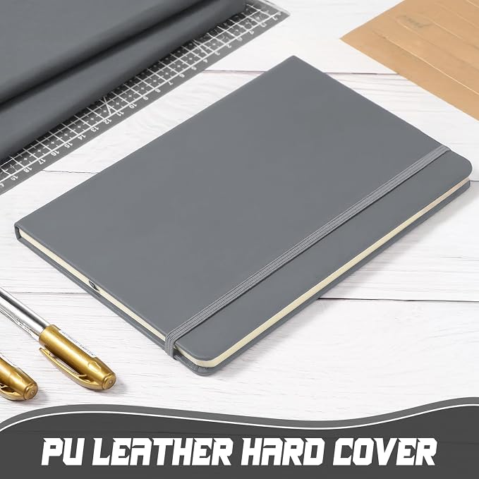 Honoson 20 Pack A5 Lined Journal Notebooks Hardcover Executive Notebook 5.5" x 8.3" PU Leather Wide Ruled Journals Bulk 160 Pages for Back to School Supplies Office Business Home (Gray)