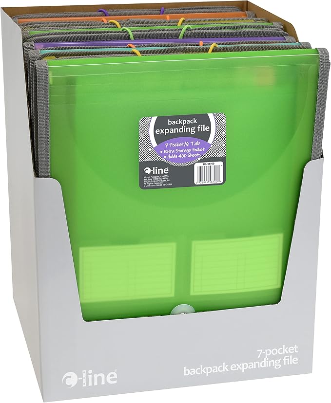C-Line 7-Pocket Vertical Backpack File, Assorted, 1" x 10 1/4" x 12 3/4" (Pack of 2)