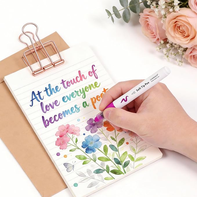 Arts Sign Brush Pens, 24 Colors Calligraphy Brush Pens with Felt Tip, Water Based Ink, Markers for Hand Lettering, Journaling, Art Drawing and Calligraphy