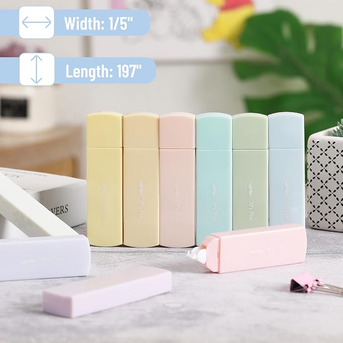 Mr. Pen- Aesthetic Correction Tape, 0.2" x 197", 12 pcs, Pastel Colors | Cute Correction Tape