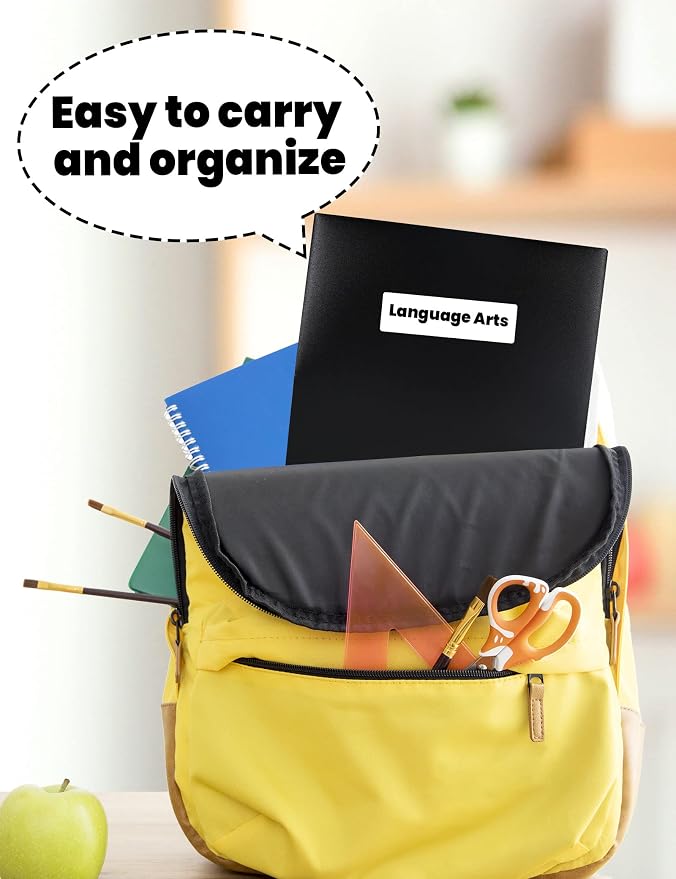 SUNEE 2 Pocket Folders (6 Pack, Black) Heavy Duty Plastic Folders with Pockets Fit Letter-Size Papers, Two-Pocket Poly Folder Bulk for School, College, Office