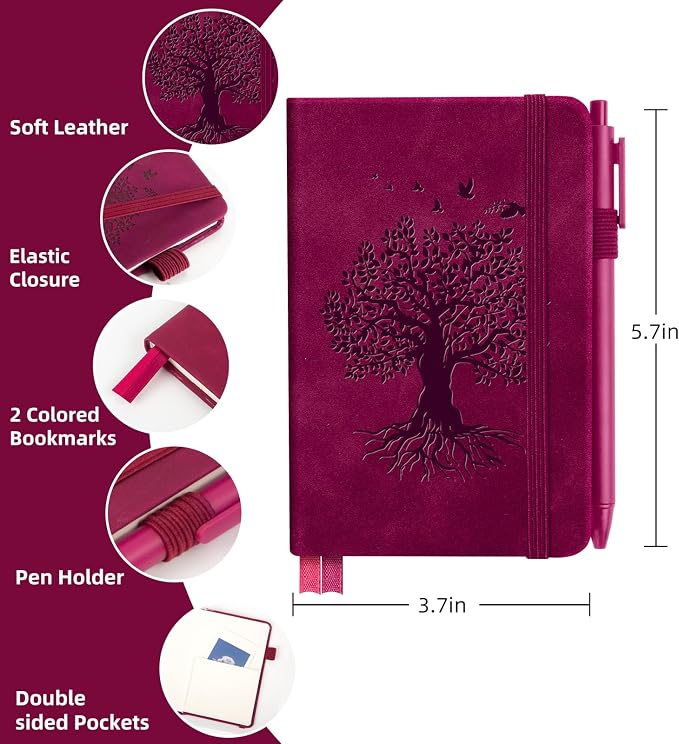 3 Pack Pocket Journaling Notebooks, A6 Small Notebook For Note Taking Journaling Notebooks Journals For Writing Mini Note Pads With Pen Holder 120 Pages 100 GSM Thick Paper(Wine, Navy, Charcoal)