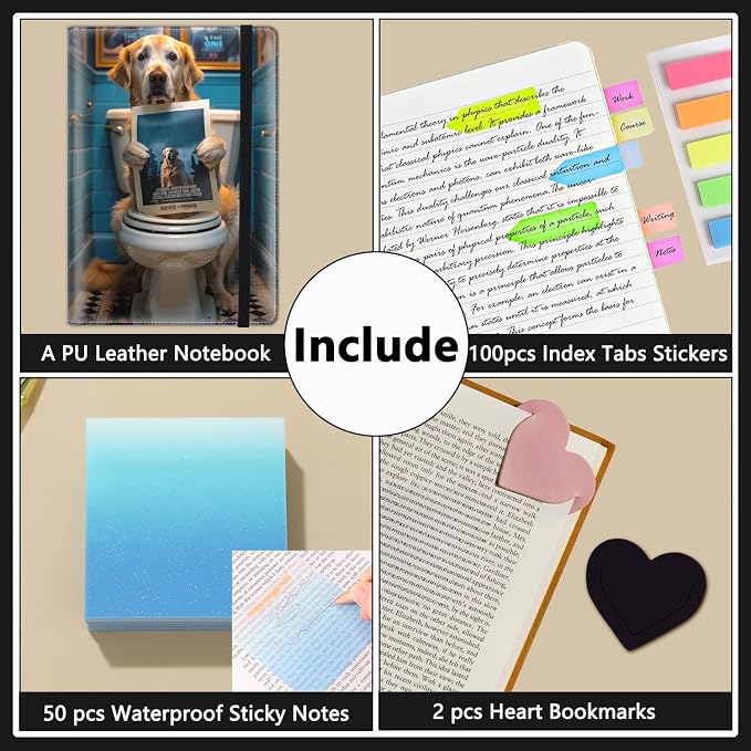 A5 Leather Lined Journal Notebook, 200 Pages Hardcover Executive Notebook for Men Women Office School Note Taking, Thick Writing Paper Daily Journal with Bookmarks/Indexes,Golden Retriever