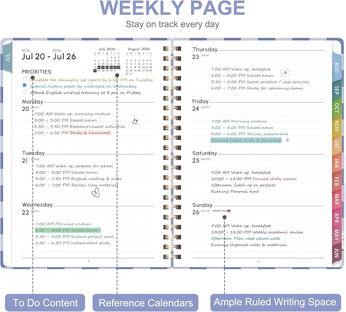 Planner 2026-2027, Weekly and Monthly Academic Year Calendar Planner, July 2026 - June 2027, Daily Agenda Book for Office School Supplies, Letter Size(8.5'' x 11'')