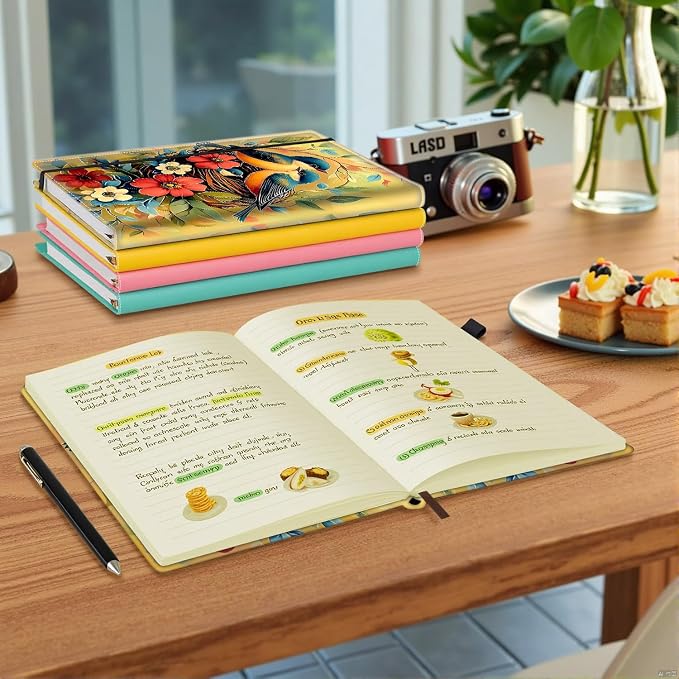 Hardcover Executive Notebooks, A5 PU Leather Lined Journal Notebook, 200 Pages Thick Paper Subject Notebooks for School,Work,Home Writing Business Notebook, Diary Book ，Colorful Birds and Flowers