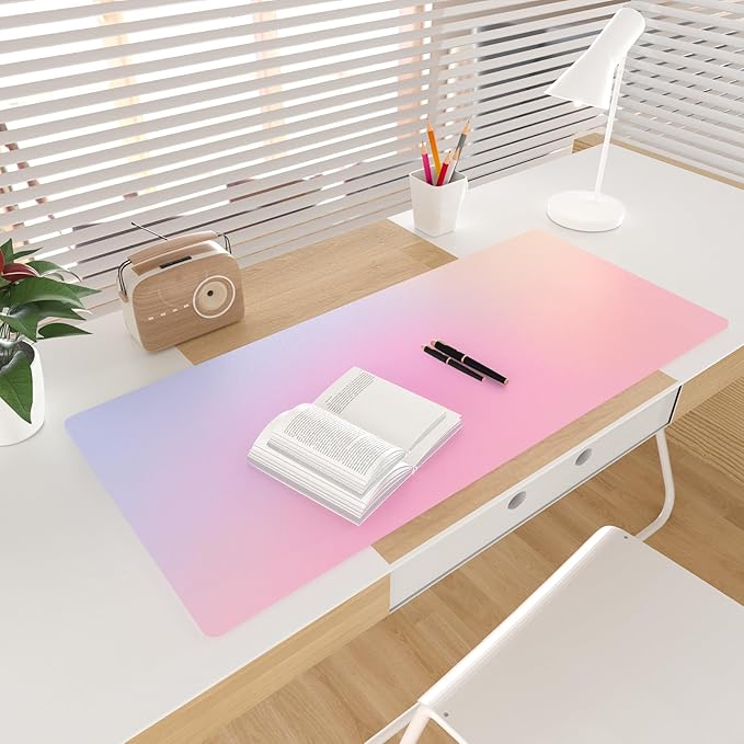 Colorful Star Large Mouse Pad Pink Aesthetic, 31.5 x 15.7 in | Cute Girly Desk Mat PU Leather Laptop Mat, Waterproof Non-Slip Desk Mat for Office Accessories Women& Girl
