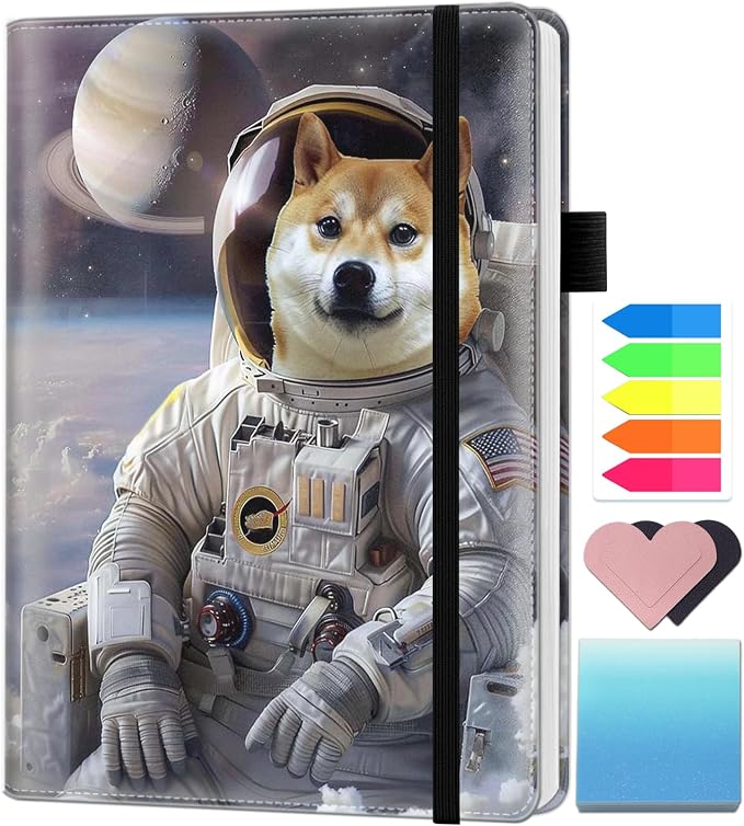A5 Leather Lined Journal Notebook, 200 Pages Hardcover Executive Notebook for Men Women Office School Note Taking, Thick Writing Paper Daily Journal with Bookmarks/Indexes,Funny Shiba Inu Dog