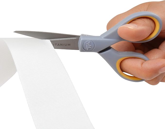 Westcott ‎13824 7” & 5” Pointed Titanium-Bonded Crafting Scissors with Soft Handles, Gray/Yellow (2 Pack)