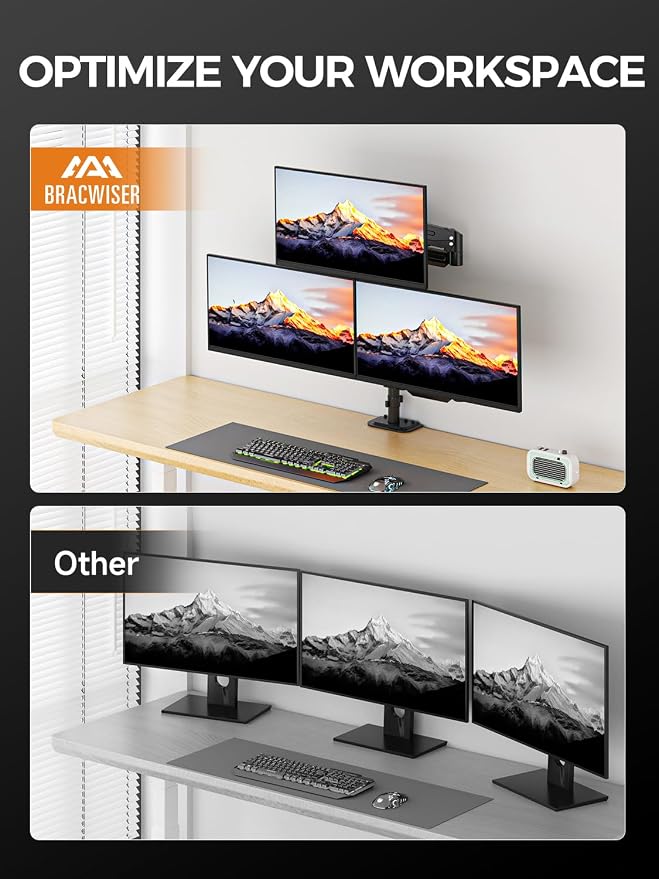 Bracwiser Triple Monitor Mount for Max 34" Screens, up to 24.25lbs Each, Full Adjustable 3 Monitor Desk Stand, Three Gas Spring Arm with Tilt Swivel Rotation, VESA 75x75/100x100mm, Black, MDX883B
