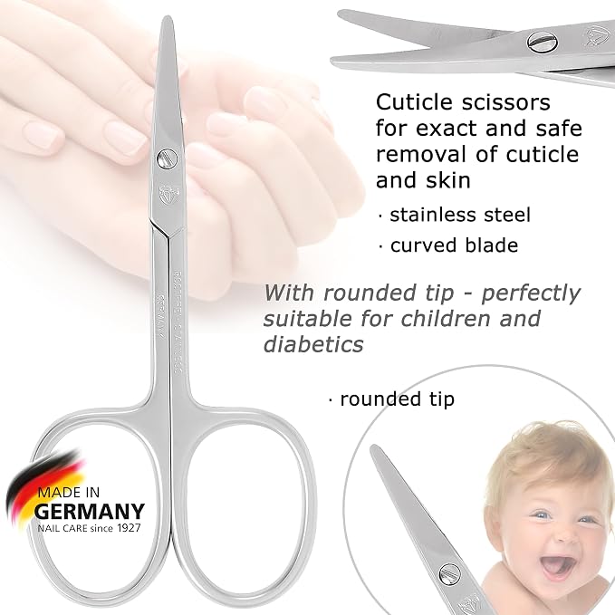 3 Swords Germany - brand quality STAINLESS STEEL CURVED CUTICLE SCISSORS (1 PIECE) with round tips for DIABETICS - manicure pedicure - nail care by 3 Swords - Made in Germany