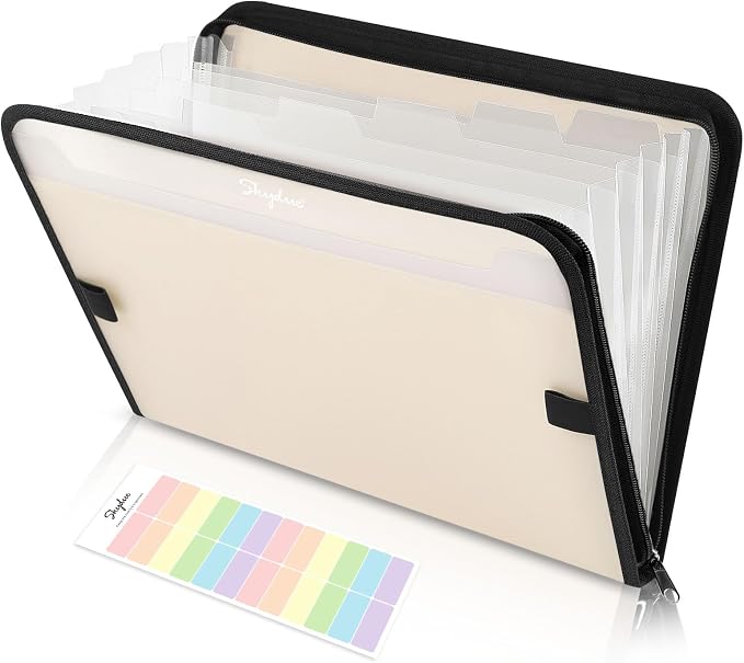 SKYDUE Accordion File Organizer, 7 Pocket Expanding File Folder with Front Pocket, Letter Size, Important Document Organizer with Double Zipper,Travel Folder, School Office Supplies