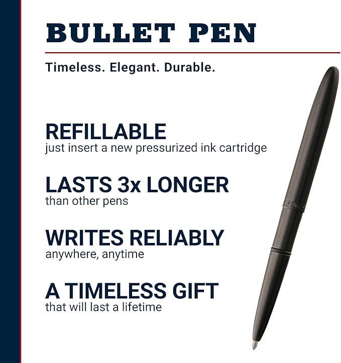 Fisher Space Pen Matte Black Bullet Pen, Pressurized Ballpoint Pen, Compact Pocket Size, Writes Upside Down and in Extreme Temperatures, Smooth Black Ink, Medium Point, Gift Box, Made in the USA
