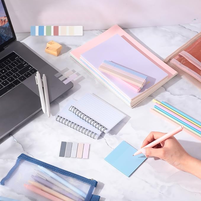 Colarr 54 Pcs Aesthetic College School Supplies Back to School Set,Macaron | 3 A5 + 3 B5 Lined Notebook, 12 Gel Pen, 12 Pencil, 12 Highlighter, Sticky Tabs, Folder Storage Bag, Journal Stationery Set