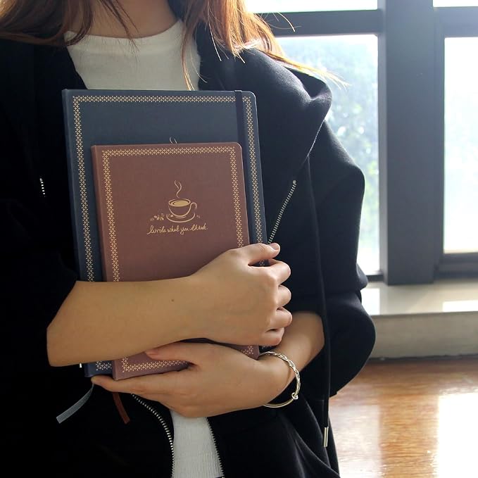 WETLOTE European Vintage Pattern Notebook - Made of sustainable and excellent quality paper,gold fabric and simple patterns, suitable for office, school and many other occasions(Brown+Blue/A6)