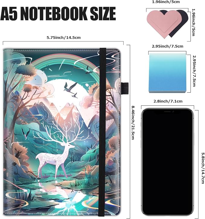 Hardcover Executive Notebooks, A5 PU Leather Lined Journal Notebook, 200 Pages Thick Paper Subject Notebooks for School,Work,Home Writing Business Notebook, Diary Book ，White Deer