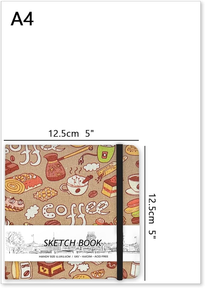 5" x 5" Hardcover Sketch Book,58 Sheets Hardcover Mixed Media Sketch Pad | PU Cover,150 GSM Acid Free Artist Drawing Paper,Travel Journal Blank Notebook for Adults Sketching,Illustration.