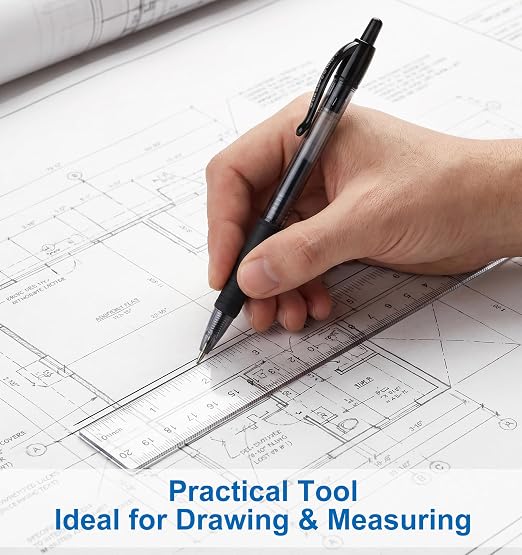 4 Pcs 6 Inch Ruler Plastic, Transparent Small Straight Rulers for Drawing, Underlining & Bookmark (8 Inches, Clear)