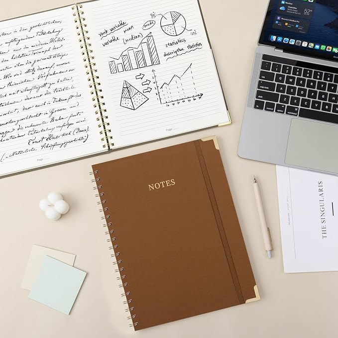 ALKALO A4 Large Spiral Notebook Journal, (8.5×11'') 100 Pages Linen Hardcover College Ruled Journaling For Work & Note Taking Thick Spiral Journal For Writing Daily Journal For Women & Men-Brown