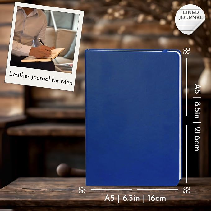 SETTINI® Hardcover Lined Journal Notebook A5 120 GSM Lay-Flat, Saphire Blue | lay-flat binding, 120 GSM thick paper, A5, lined, ribbon bookmark, elastic closure, for women