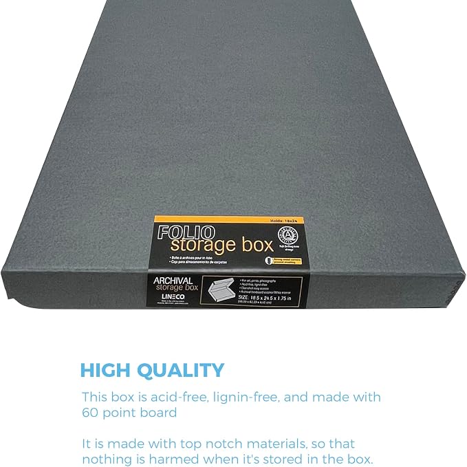 Lineco Clamshell Archival Storage Box, 18.5x24.5x1.75 Inch, Gray | Acid-Free with Metal Edge Boxboard, Organize and Store Photos Documents Cards Negatives Magazine Prints Family Records DIY
