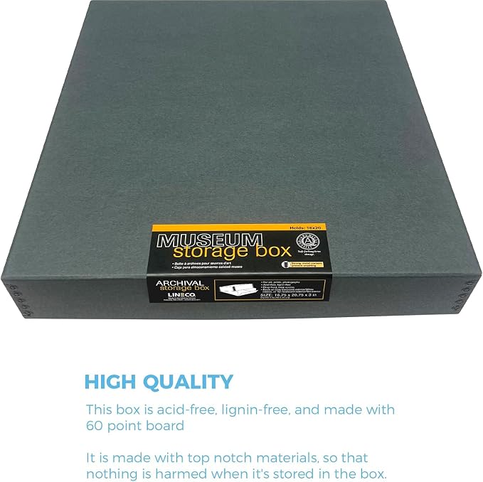 Lineco Drop Front Archival Storage Box, 16.75x20.75x3 in, Gray, 6 Pack | Acid-Free with Metal Edge, Preserves Picture Longevity, Organize Photos, Newspapers, Prints, Documents, Crafts, DIY