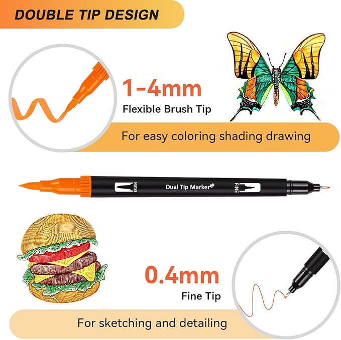 Artugn 120 Colors Dual Markers Brush Pens for Adult Coloring Books with Bag | Art Marker Set with Fine & Brush Tip Pen for Bullet Journaling, Coloring, Drawing, Hand Lettering, Calligraphy, Art Supplies
