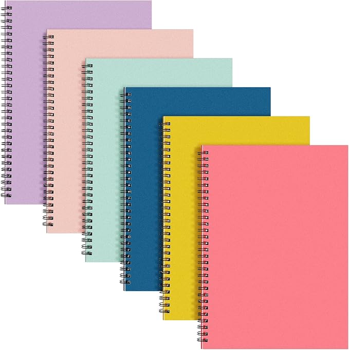 Fuutreo 6 Pack Spiral Notebook 10.5x7.45 Notebook,Playful,Bright