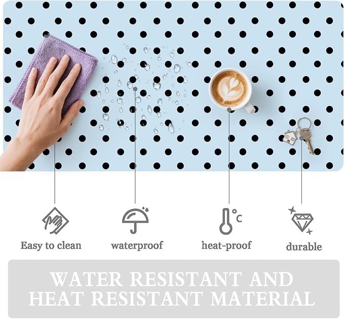 Black Polka Dot Leather Desk Mat Extended Gaming Mouse Pad | Non-slip Large Writing Pad Laptop Blotter Computer Keyboard Mat | Cute Blue Desk Protector for Home Office 27.6" x 13.8"