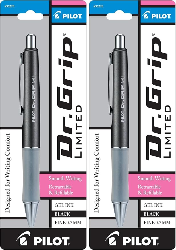 PILOT Gel Pen, Fine Point, Charcoal Gray | Black Ink | Retractable | Metallic Barrel | Pack of 2