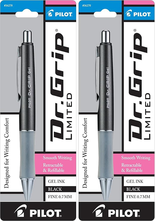 PILOT Gel Pen, Fine Point, Charcoal Gray | Black Ink | Retractable | Metallic Barrel | Pack of 2