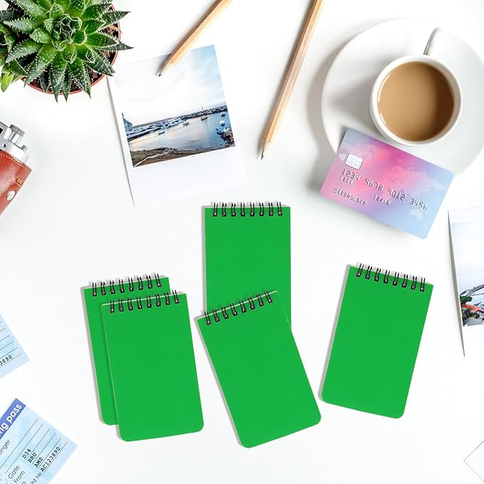 12 Pack mini Spiral Steno Pads,3x5 Inch Small Pocket Notebooks,75 Sheets/150 Pages College Ruled Lined Note Pads For Kids Adults Outdoor,Home,School,Office (Green)