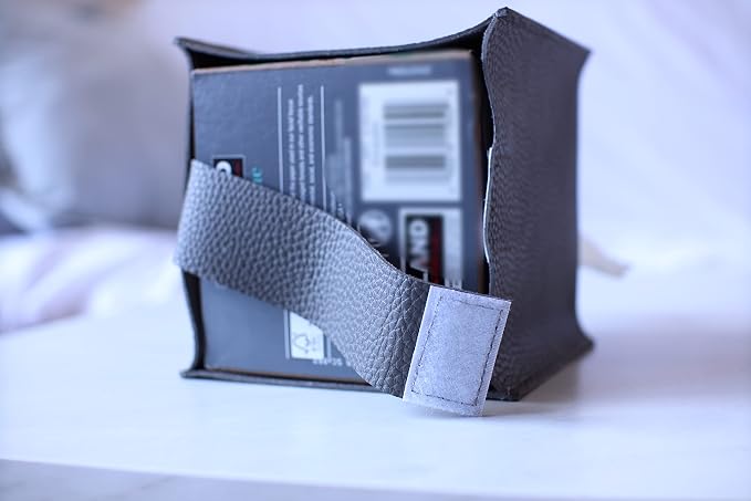 Tissue Box Cover Holder, Square with Bottom Belt by Carrot's Den - PU Leather Decorative Organizer for Tabletop, Bathroom, Car, Office | Pastel Gray