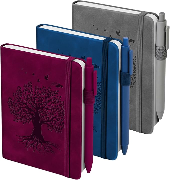 3 Pack Pocket Journaling Notebooks, A6 Small Notebook For Note Taking Journaling Notebooks Journals For Writing Mini Note Pads With Pen Holder 120 Pages 100 GSM Thick Paper(Wine, Navy, Charcoal)