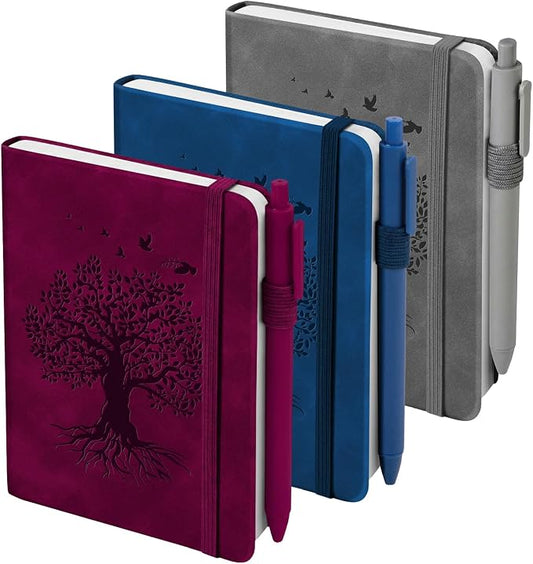 3 Pack Pocket Journaling Notebooks, A6 Small Notebook For Note Taking Journaling Notebooks Journals For Writing Mini Note Pads With Pen Holder 120 Pages 100 GSM Thick Paper(Wine, Navy, Charcoal)