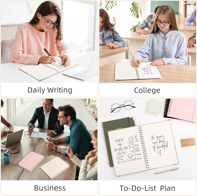 B5 Spiral Notebook Journal, (6.9×9.8'' ) 100 Pages 50 Sheets Linen Hardcover College Ruled Journaling For Work & Note Taking Thick Spiral Journal For Writing Daily Journal For Women & Men -White