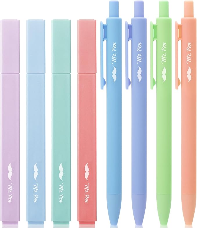 Mr. Pen- Aesthetic Highlighters and Gel Pens, 8 Pack | Assorted Colors Bible Highlighters No Bleed, Fine Point 0.7mm Gel Pens, Fast Dry and No Smear for Bible Journaling, Planner