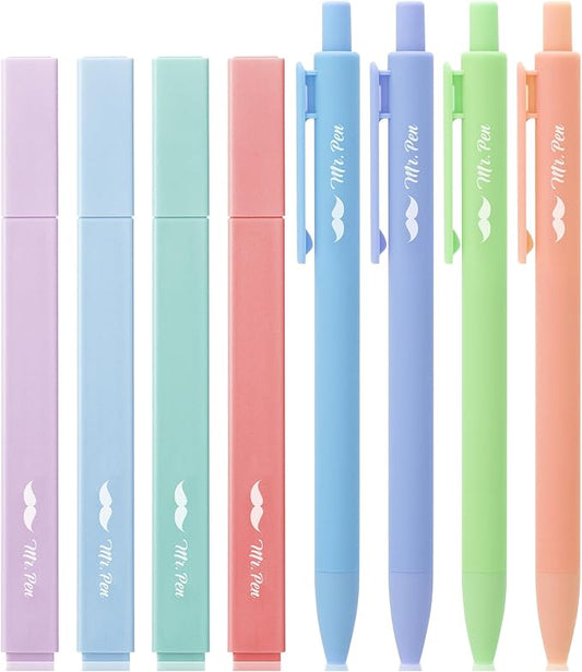 Mr. Pen- Aesthetic Highlighters and Gel Pens, 8 Pack | Assorted Colors Bible Highlighters No Bleed, Fine Point 0.7mm Gel Pens, Fast Dry and No Smear for Bible Journaling, Planner