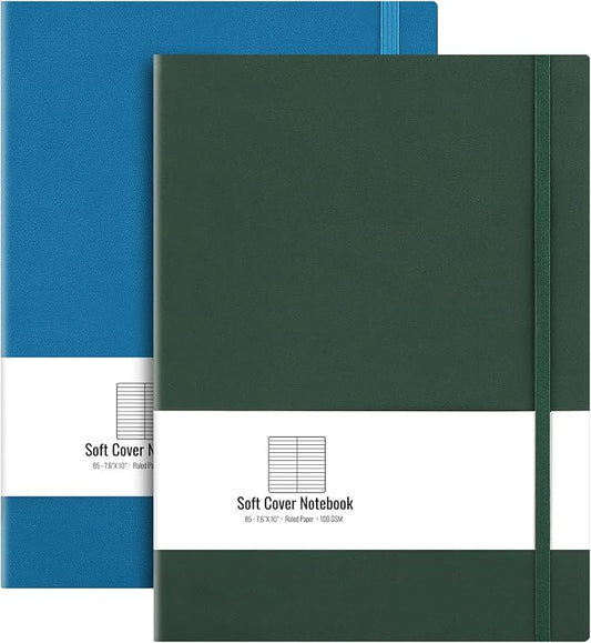AHGXG Lined Journal Notebook, 408 Numbered Pages, A5 Size (5.7'' x 8.3'') | 2 Pack, for Men & Women, Journaling, Writing, Work & Office, Leather Hardcove (Green Blue)